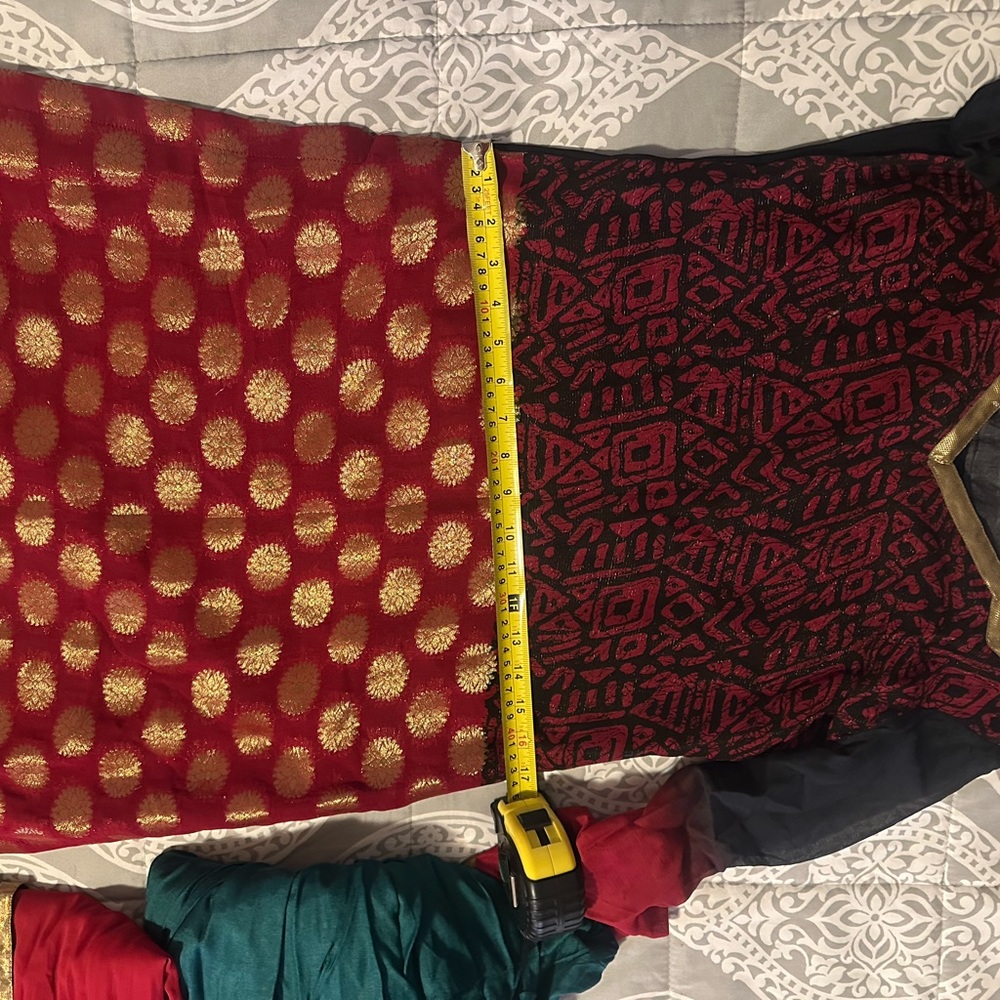 Red and Black Patterned Dress with Gold Accents